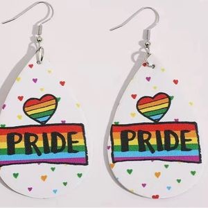 June Festival Rainbow Love Heart PRIDE Double sided Earrings Faux Leather